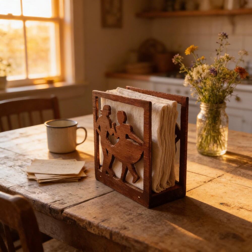 Napkin Holder: Dancing Couple Silhouette - Rustic Wood Shadowbox